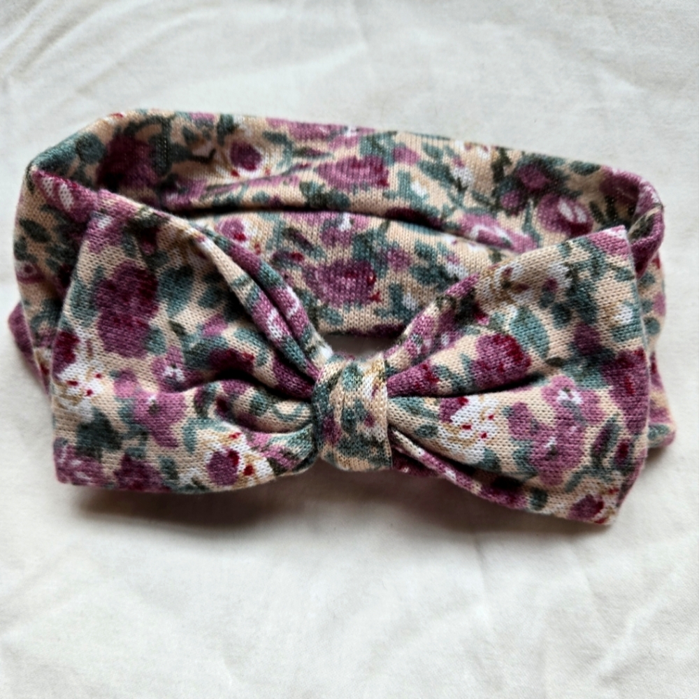 Bow Baby Headband in Cream and Pink